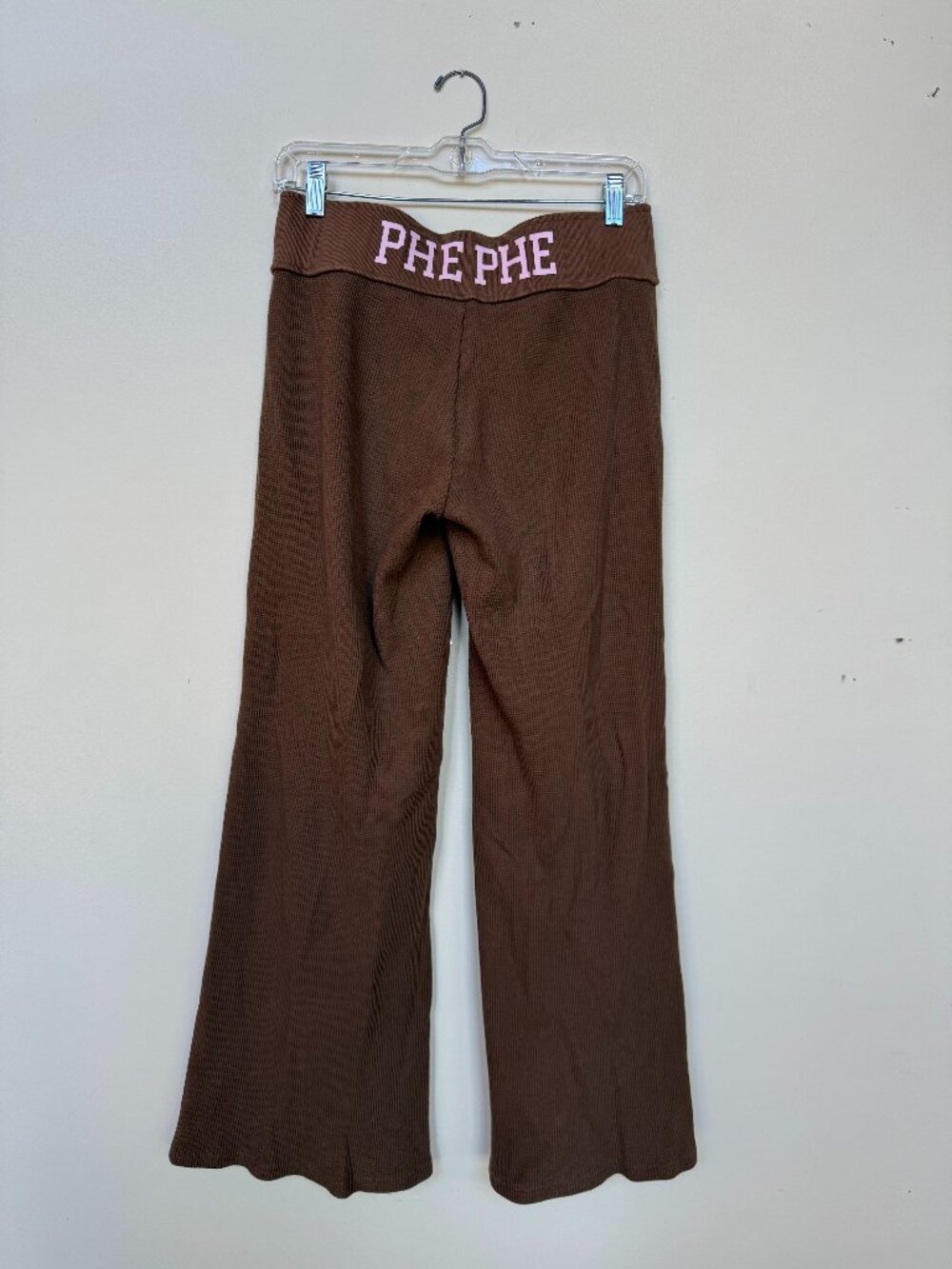 PHE PHE Brown Waffle Knit Flare Pants Pink Logo Size Medium
